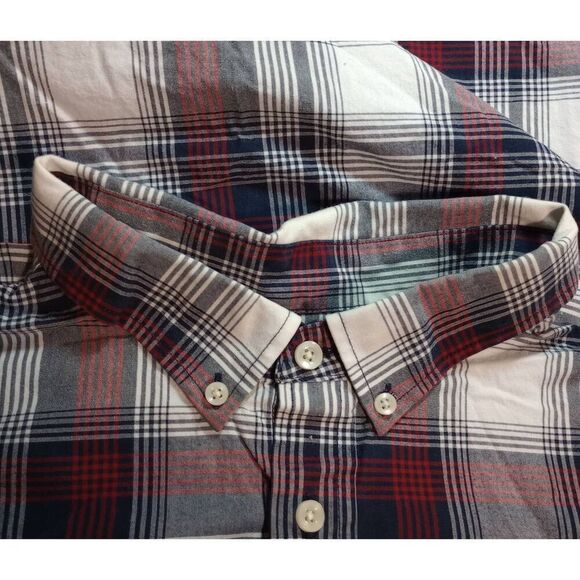 GoodFellow and Co Shirt Men's Extra Extra Large Navy Red Button Front Long Sleev - Picture 5 of 8
